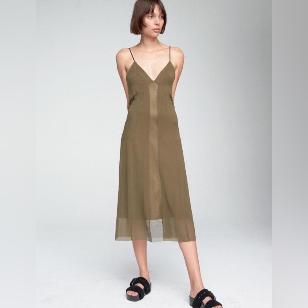 Rag&Bone Louise Slip Dress.  Olive Green Midi Dress. Size 0/XS.